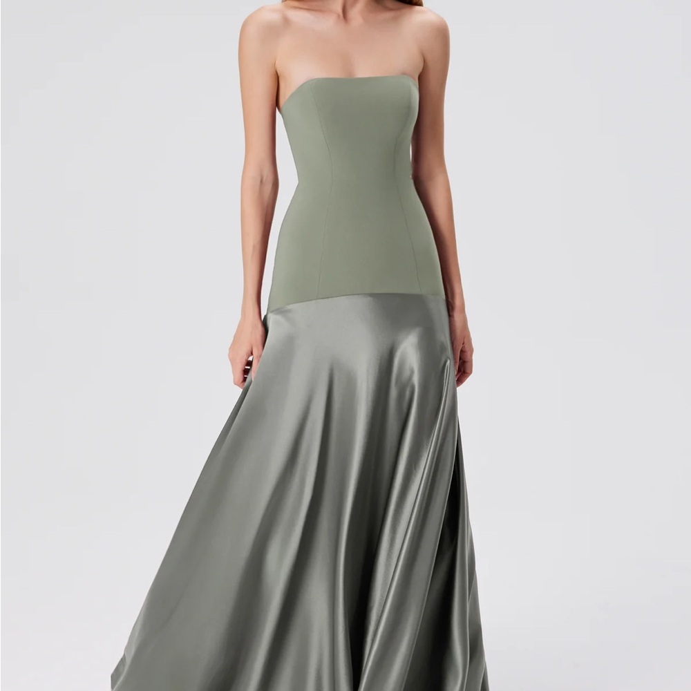 Aenso Desert Sage Strapless Silk Gown